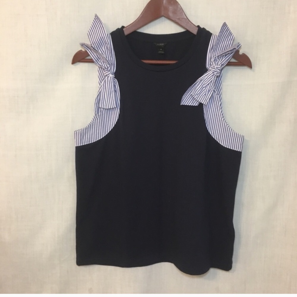 J Crew Navy Blue Bow Shoulder Top Sleeveless Sz M - Picture 6 of 7
